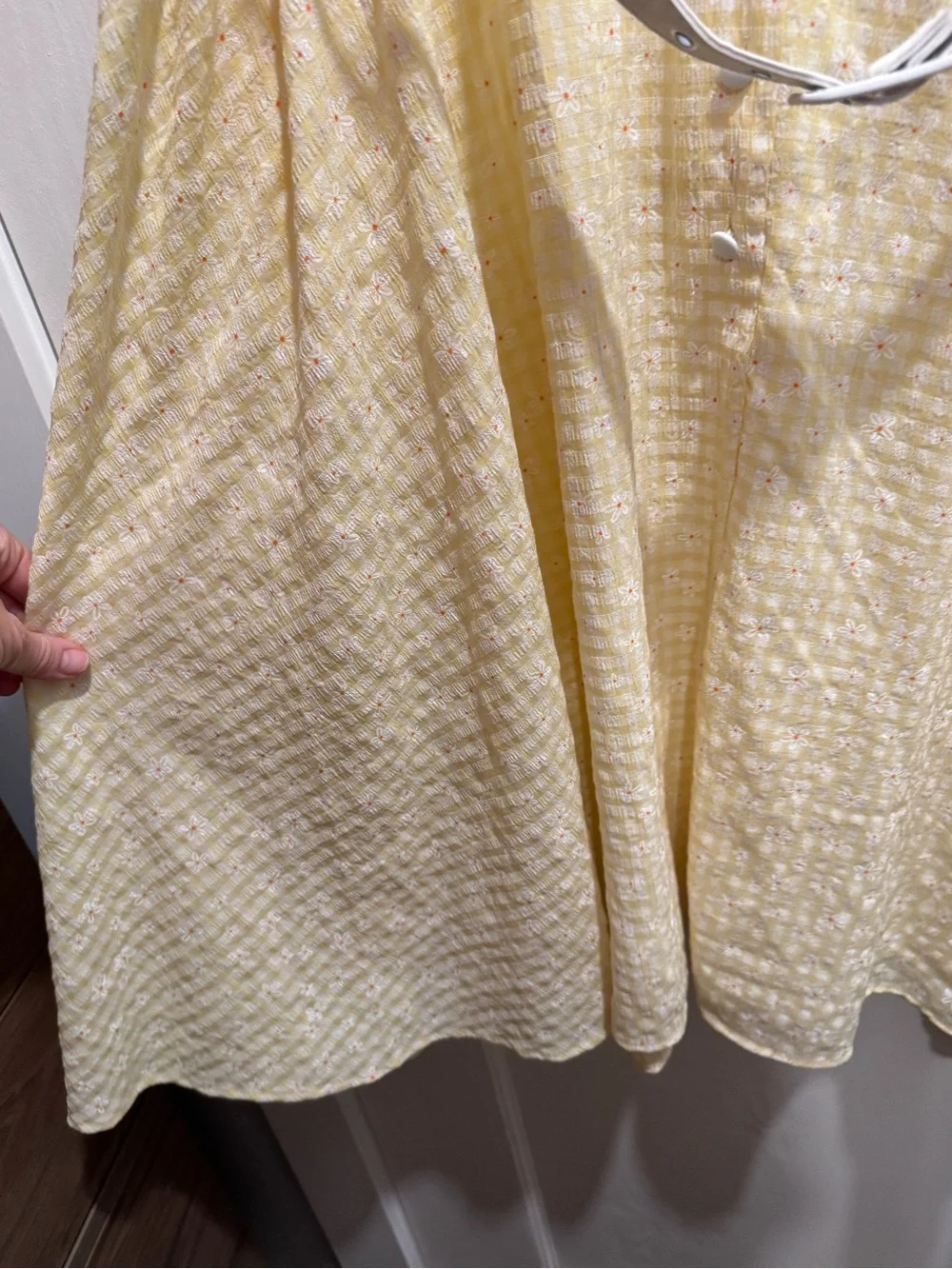 Unique Vintage Butter Yellow Embroidered Daisy Midi Dress 2X Retro 1950s Gingham